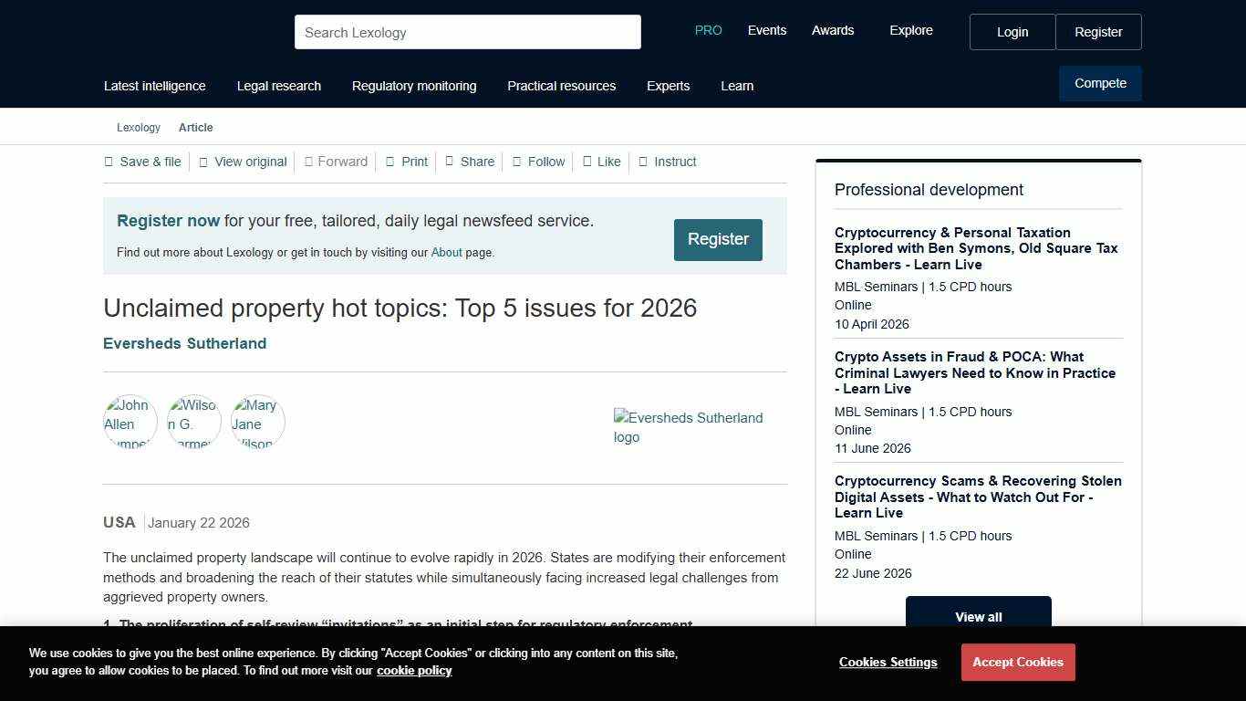 Unclaimed property hot topics: Top 5 issues for 2026 - Lexology