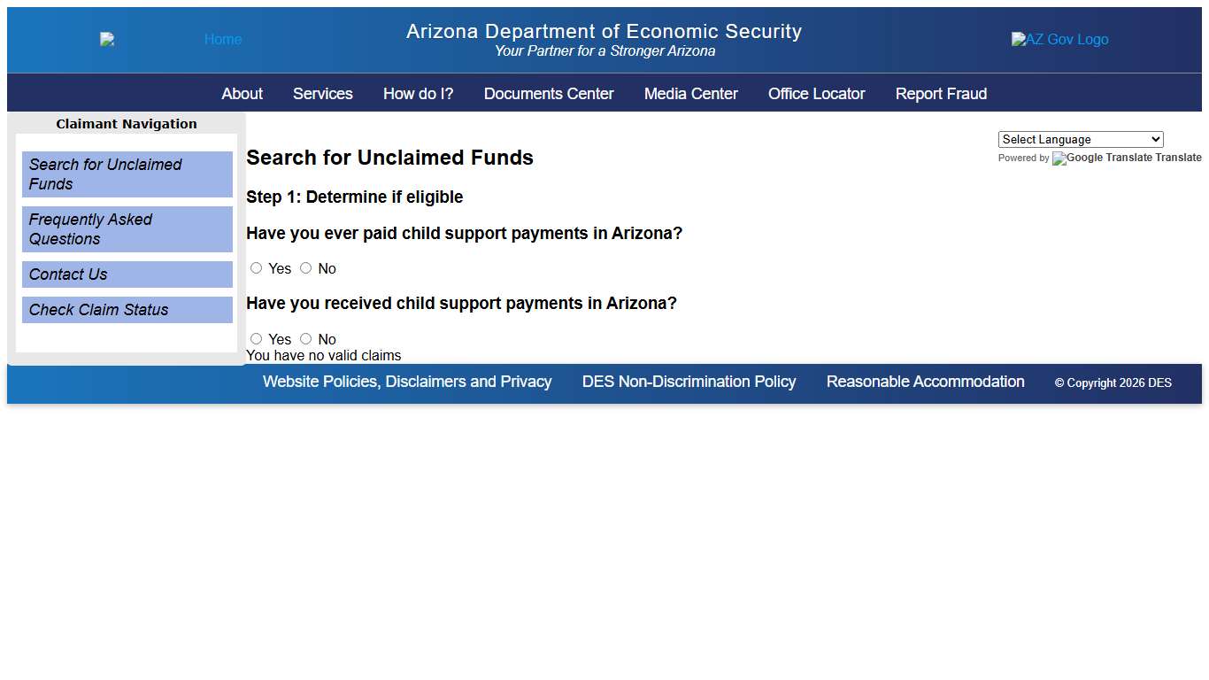 Department of Economic Security: Unclaimed Funds Eligibility